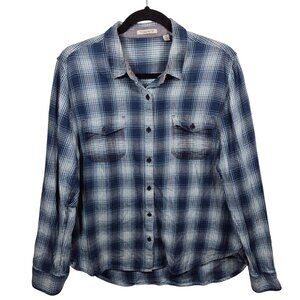Toad & Co Top Womrns XL Blue 100% Cotton Button Down Shirt Long Sleeve Pockets